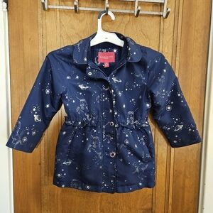 London Fog Coat Blue with Hood, Silver Stars & Planets Girls Size 6x